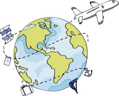 Globe with travel routes
